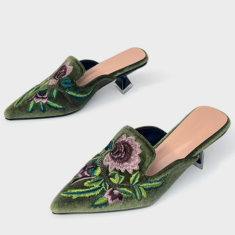 Embroidery Shoes - Embroidery Velour Women Shoes Woman Slippers