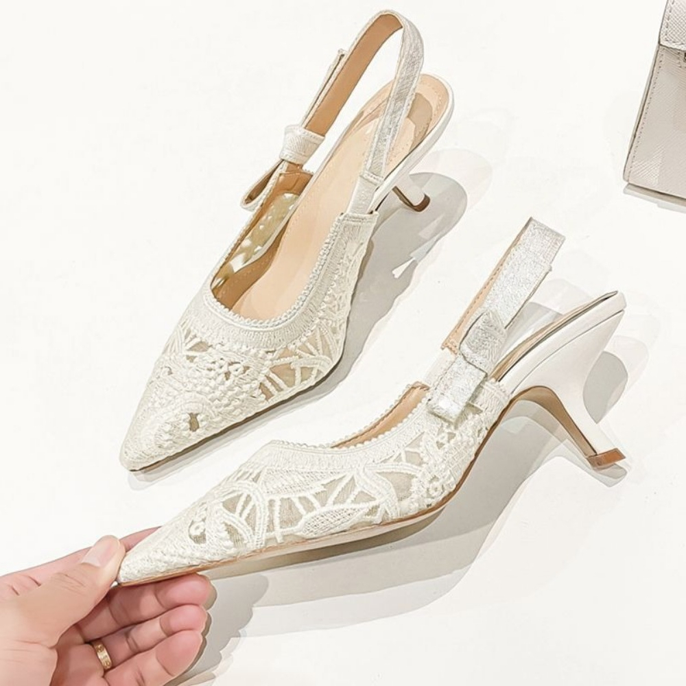 Embroidery Shoes - Genuine Leather High Heel Sandals Fabric