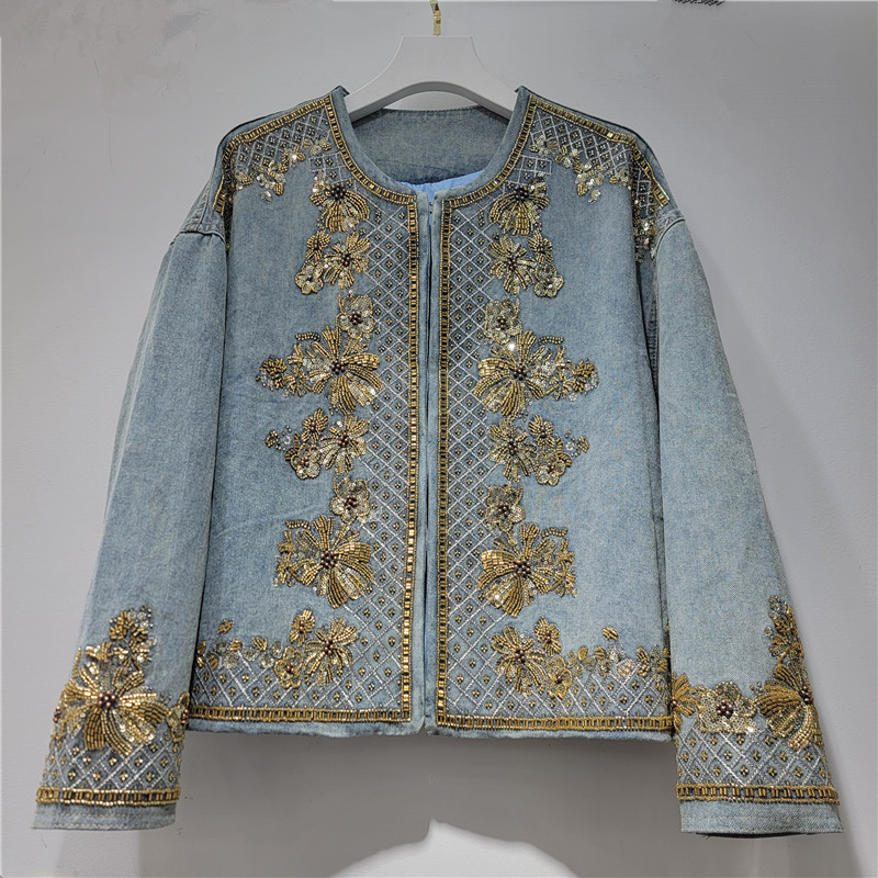 Embroidery Gold - KT Women's Light Blue Denim Jacket