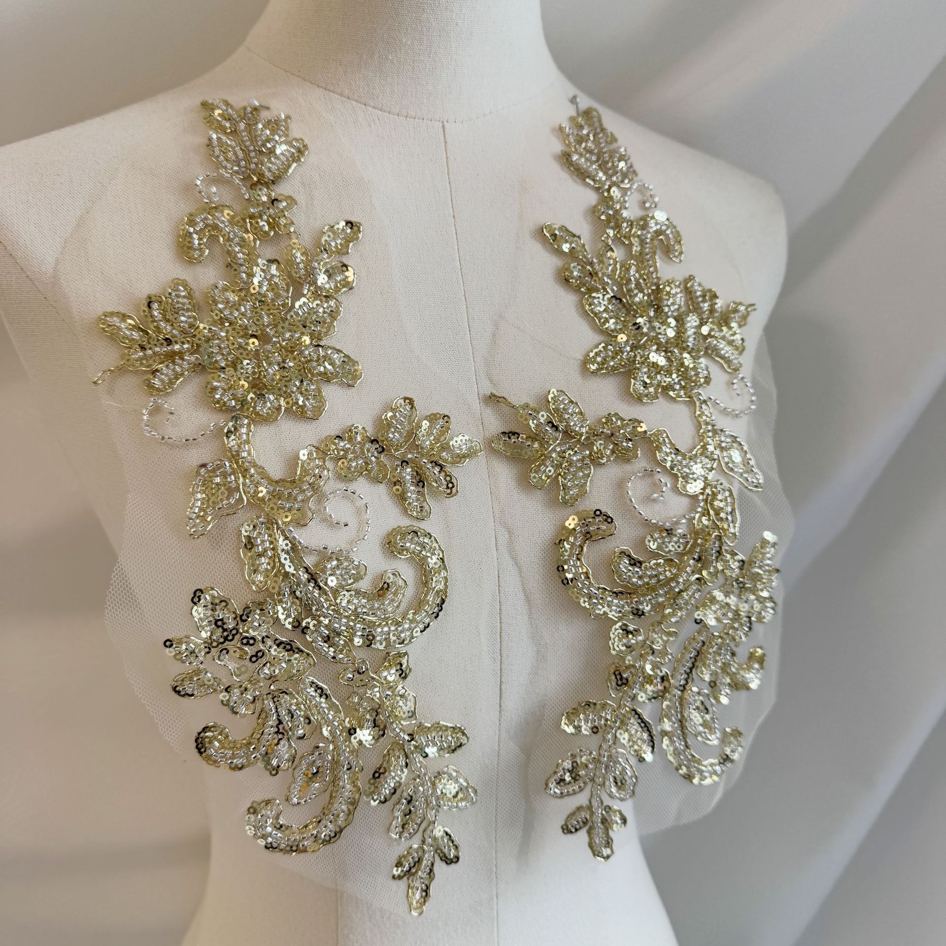 Champagne gold beaded flower s - Embroidery Gold incelemesi ve fiyatı