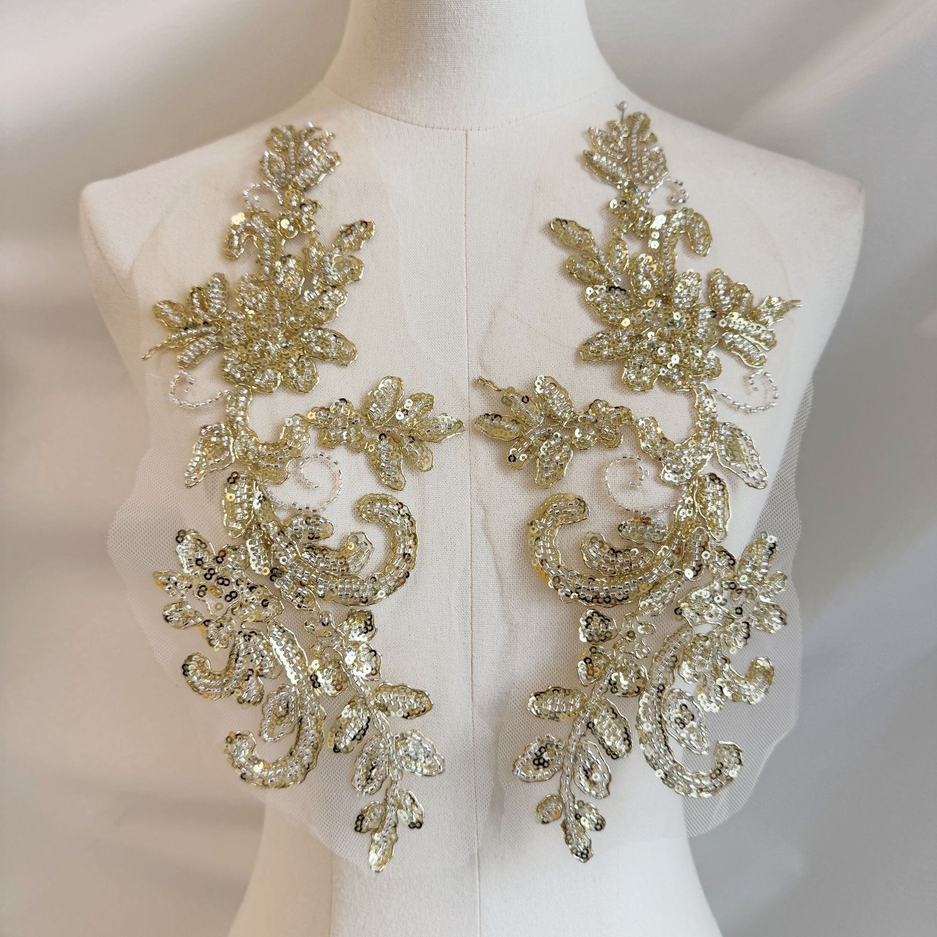 Champagne gold beaded flower s - Embroidery Gold incelemesi ve fiyatı