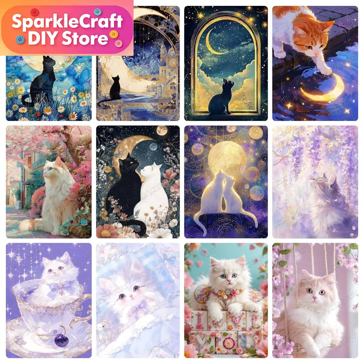 Animal Cat Moon Diamond Painti - Embroidery Art incelemesi ve fiyatı