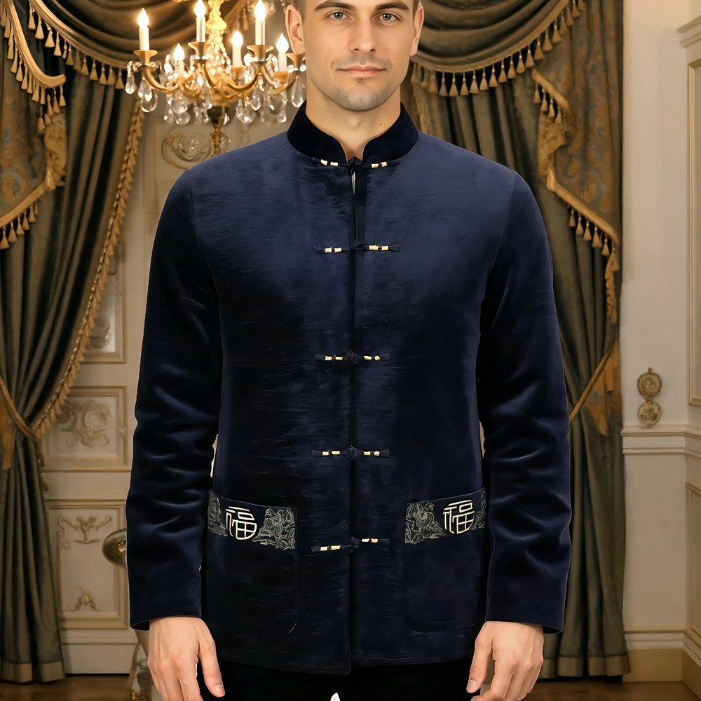 Men Velvet Fleece Lined Jacket - Embroidery Online Design incelemesi ve fiyatı
