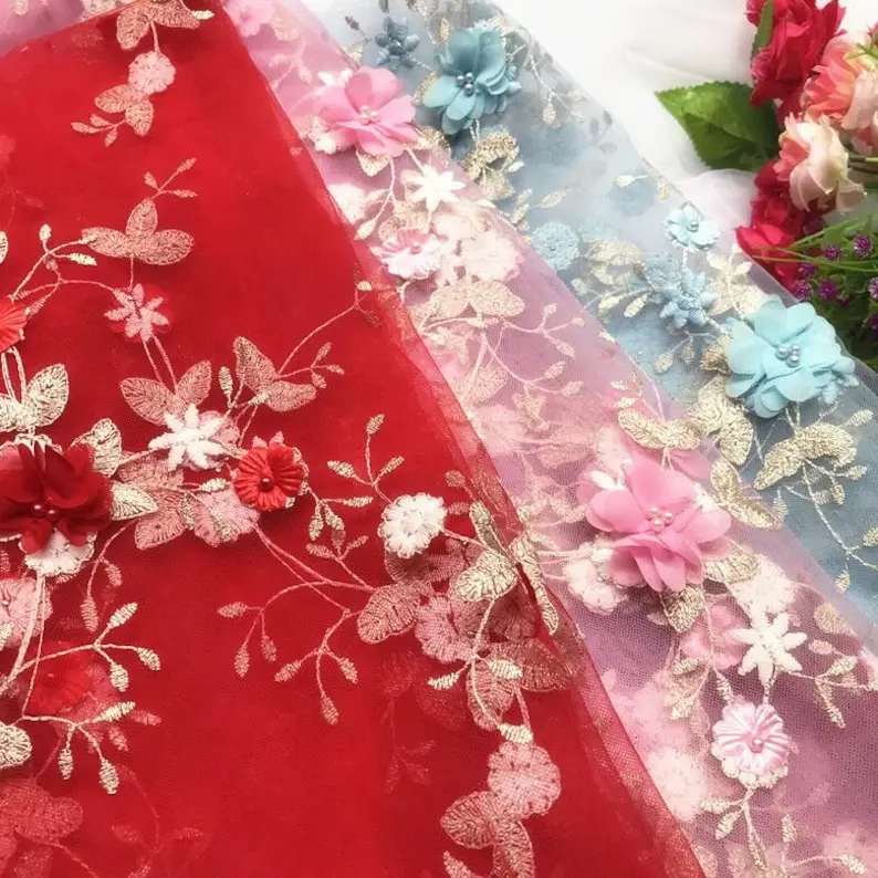 7 colors 3D chiffon flowers go - Embroidery Veil incelemesi ve fiyatı