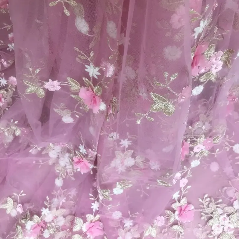 7 colors 3D chiffon flowers go - Embroidery Veil incelemesi ve fiyatı