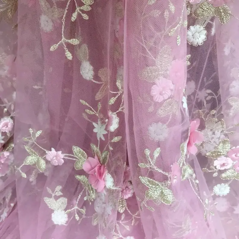 7 colors 3D chiffon flowers go - Embroidery Veil incelemesi ve fiyatı