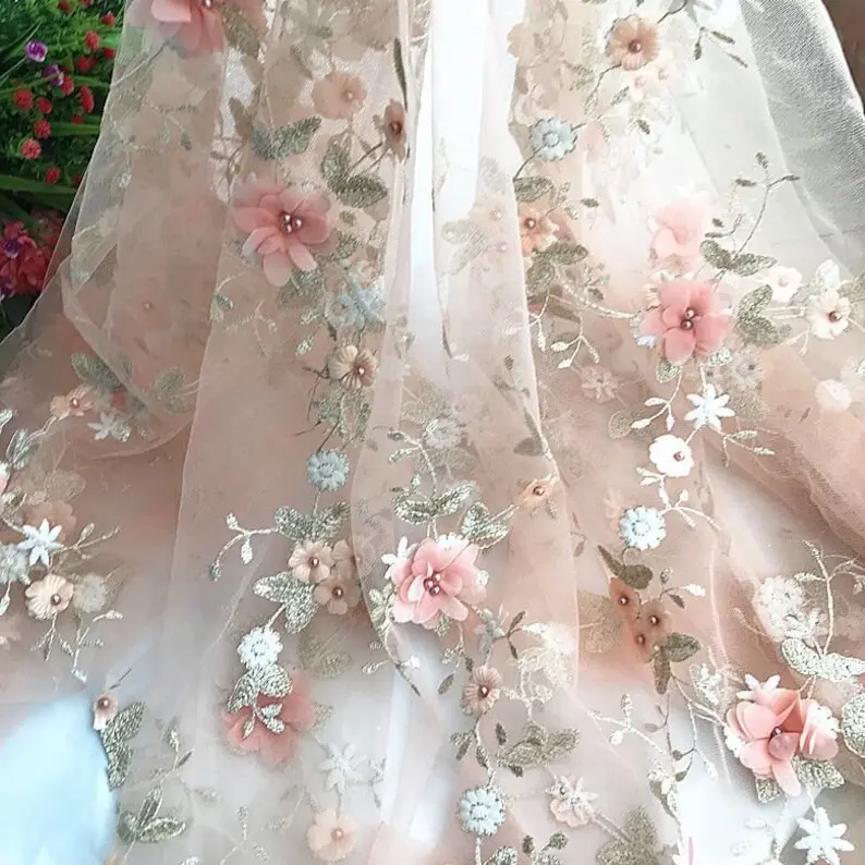 7 colors 3D chiffon flowers go - Embroidery Veil incelemesi ve fiyatı