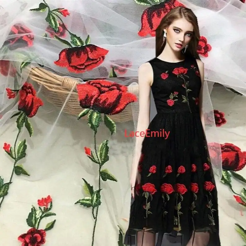 Red Rose Lace Fabric flower em - Embroidery Veil incelemesi ve fiyatı