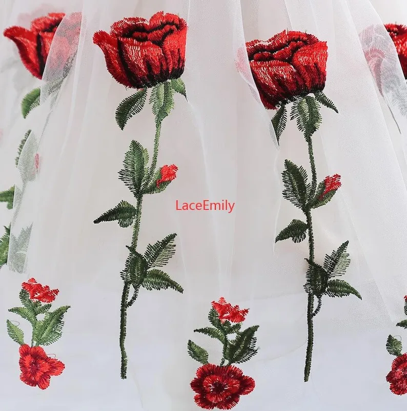 Red Rose Lace Fabric flower em - Embroidery Veil incelemesi ve fiyatı