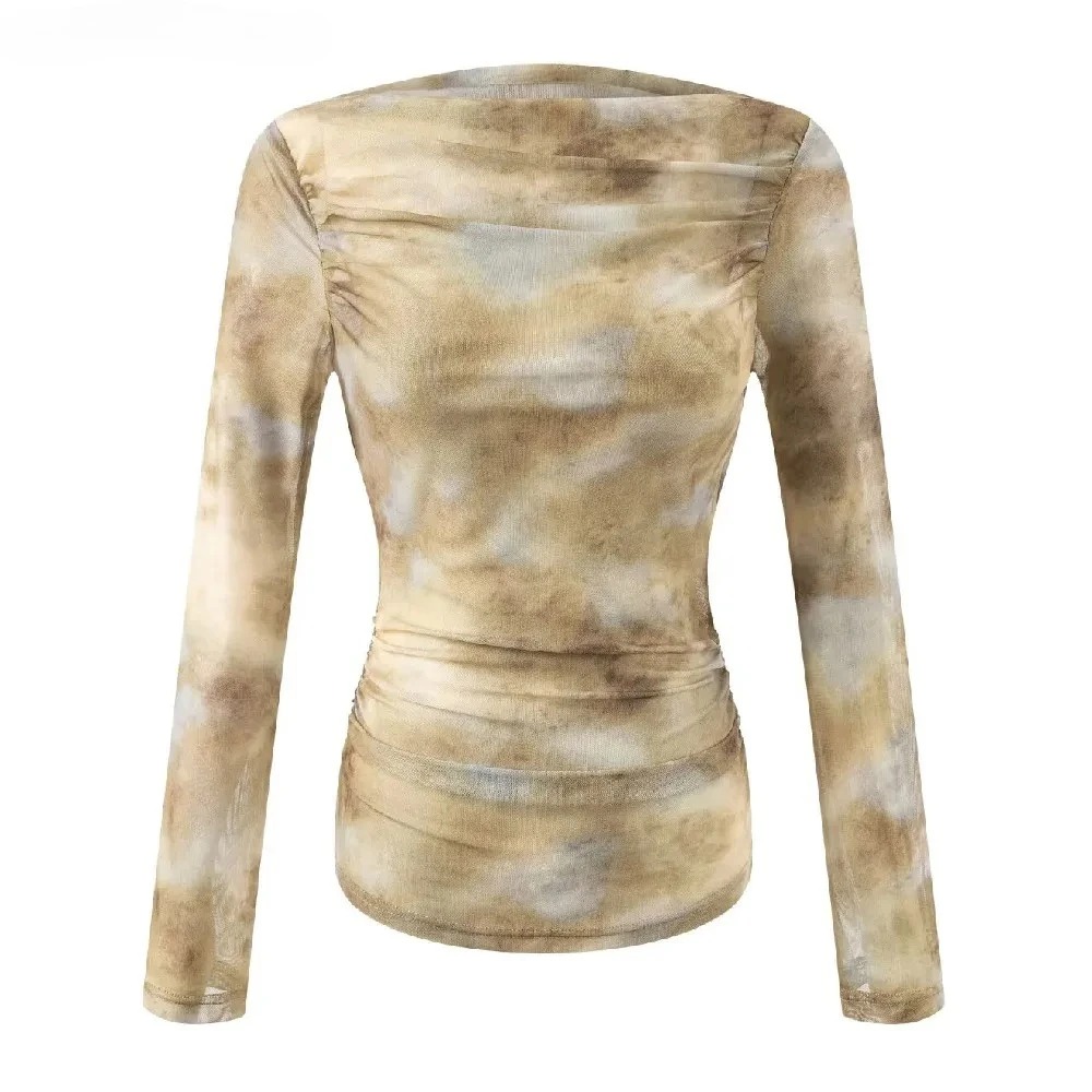 2025 Sexy Tie-Dye Print Ruched - Embroidery Shirt incelemesi ve fiyatı