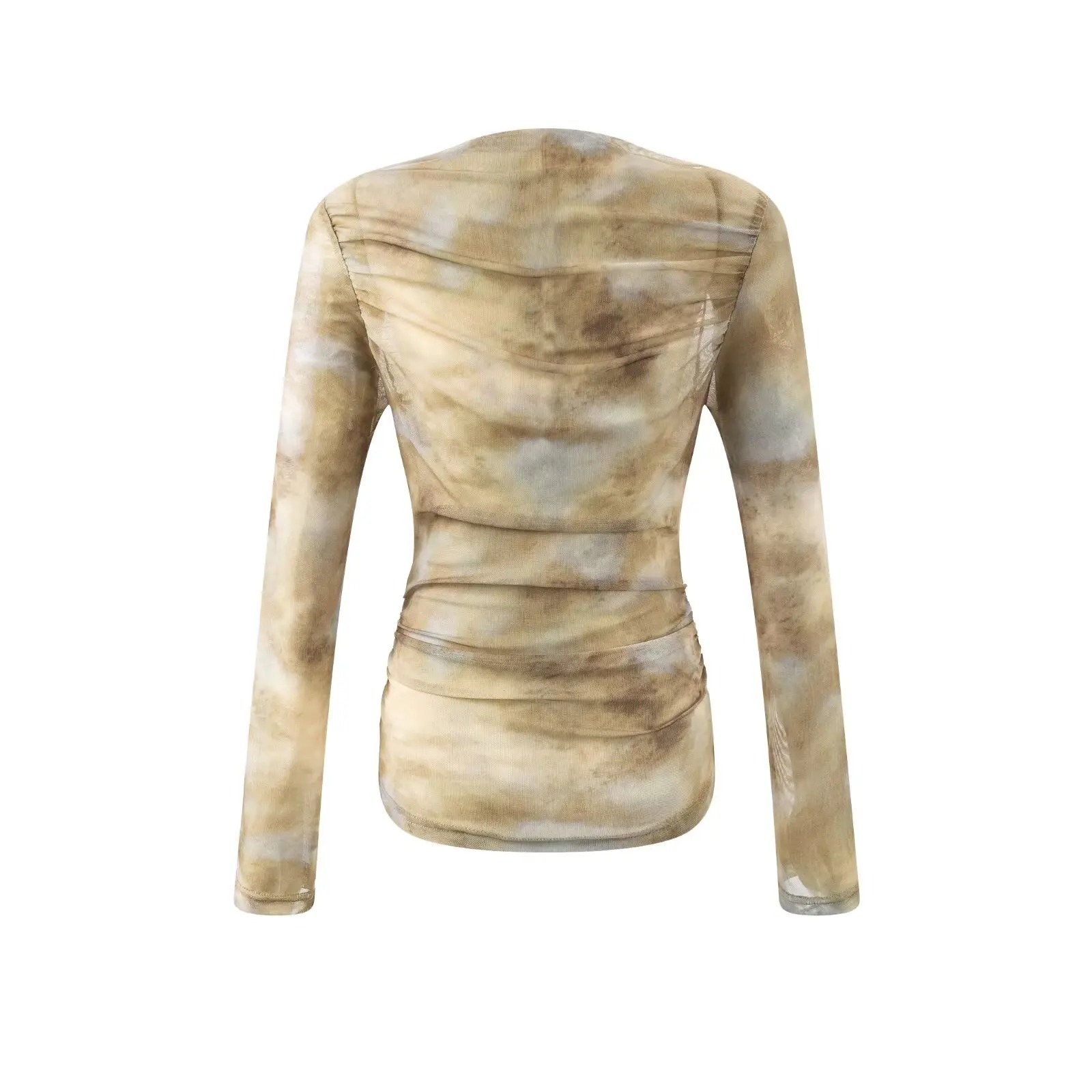 2025 Sexy Tie-Dye Print Ruched - Embroidery Shirt incelemesi ve fiyatı