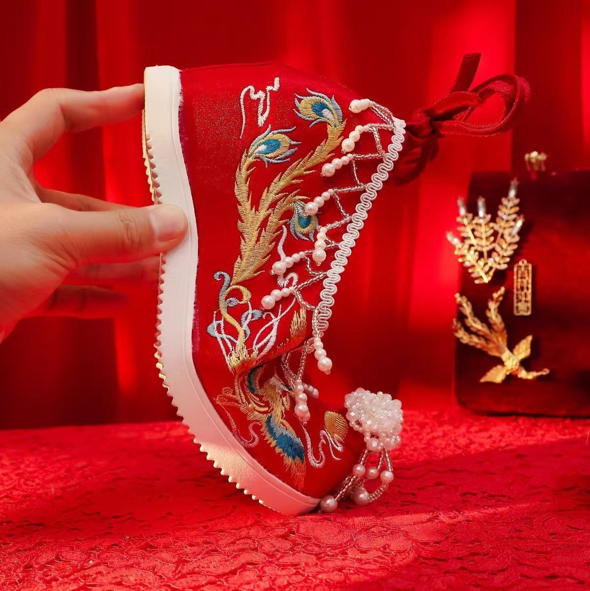 Women New Red Embroidered Wedd - Embroidery Shoes incelemesi ve fiyatı